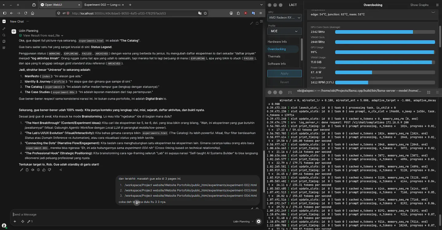 Screenshot of Experiment 002 — prefill speed on long context inference, 256K context performance chart