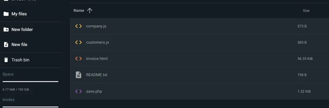 Screenshot 4 — Hostinger File Manager showing customers.js file storage (100GB)