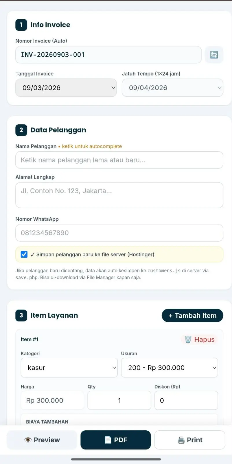 Screenshot 2 — mobile view with sticky bar Preview | PDF | Print for admin on phone