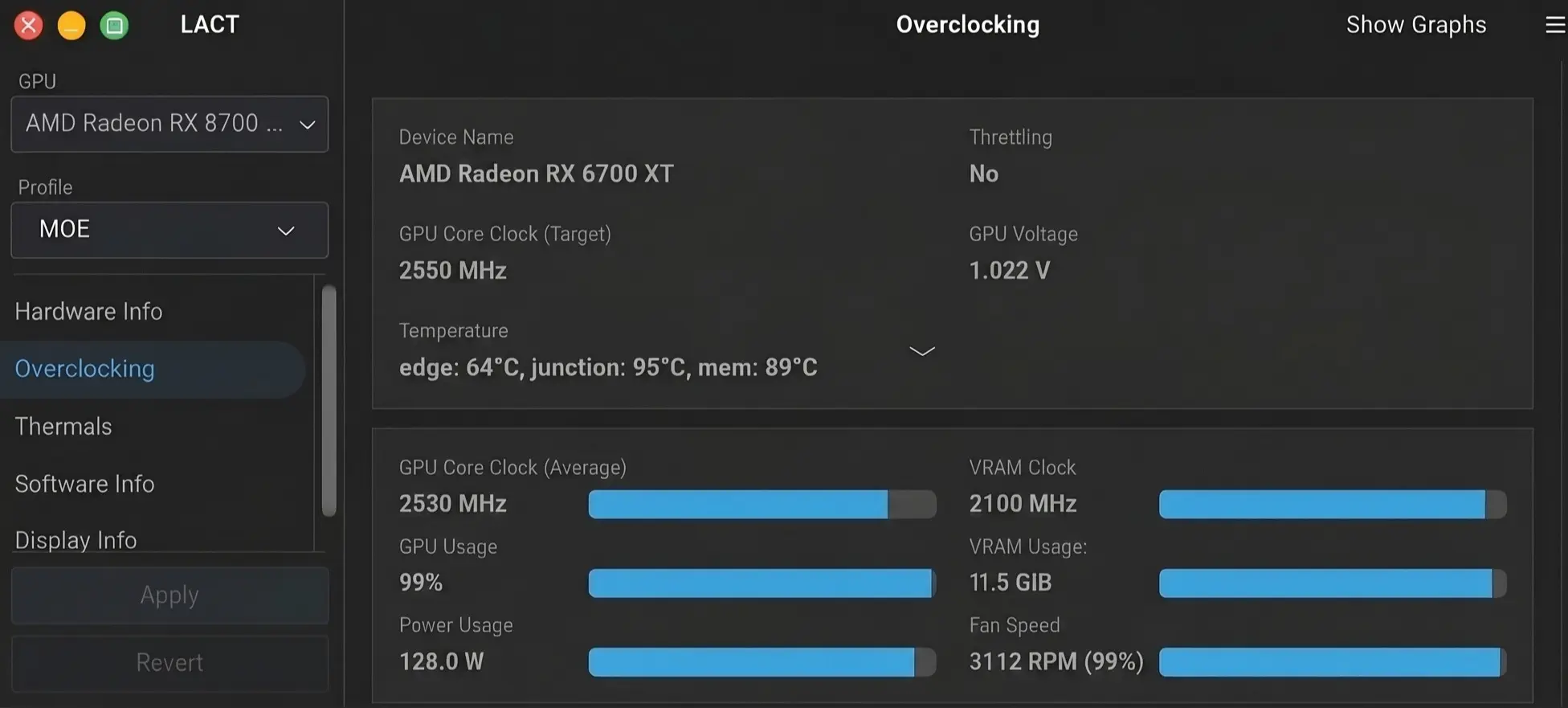 LACT tuning during Vulkan benchmark — same Manual Compute profile