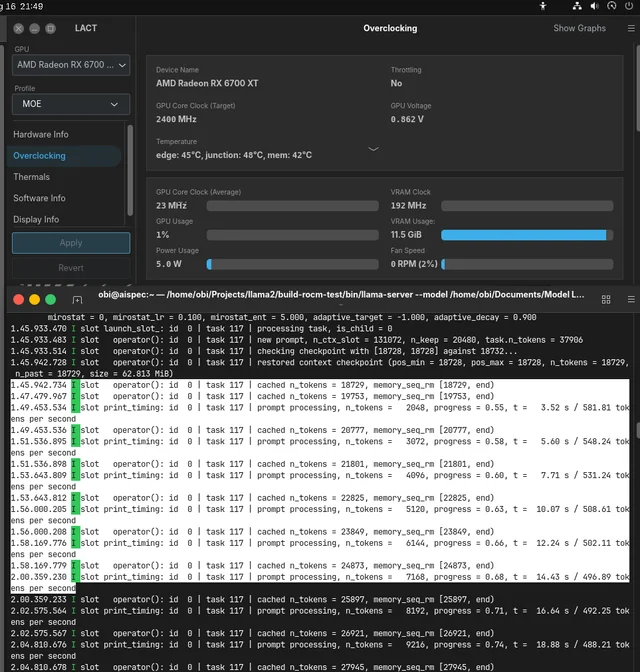 Prefill reaching 580 tokens per second sustained