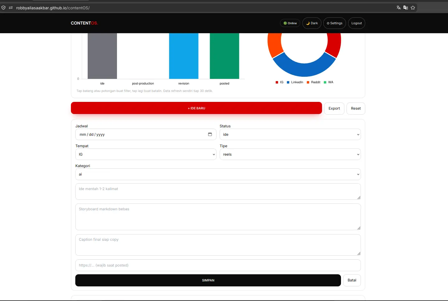 ContentOS content idea and edit form in light mode - Robby Aliasa Akbar