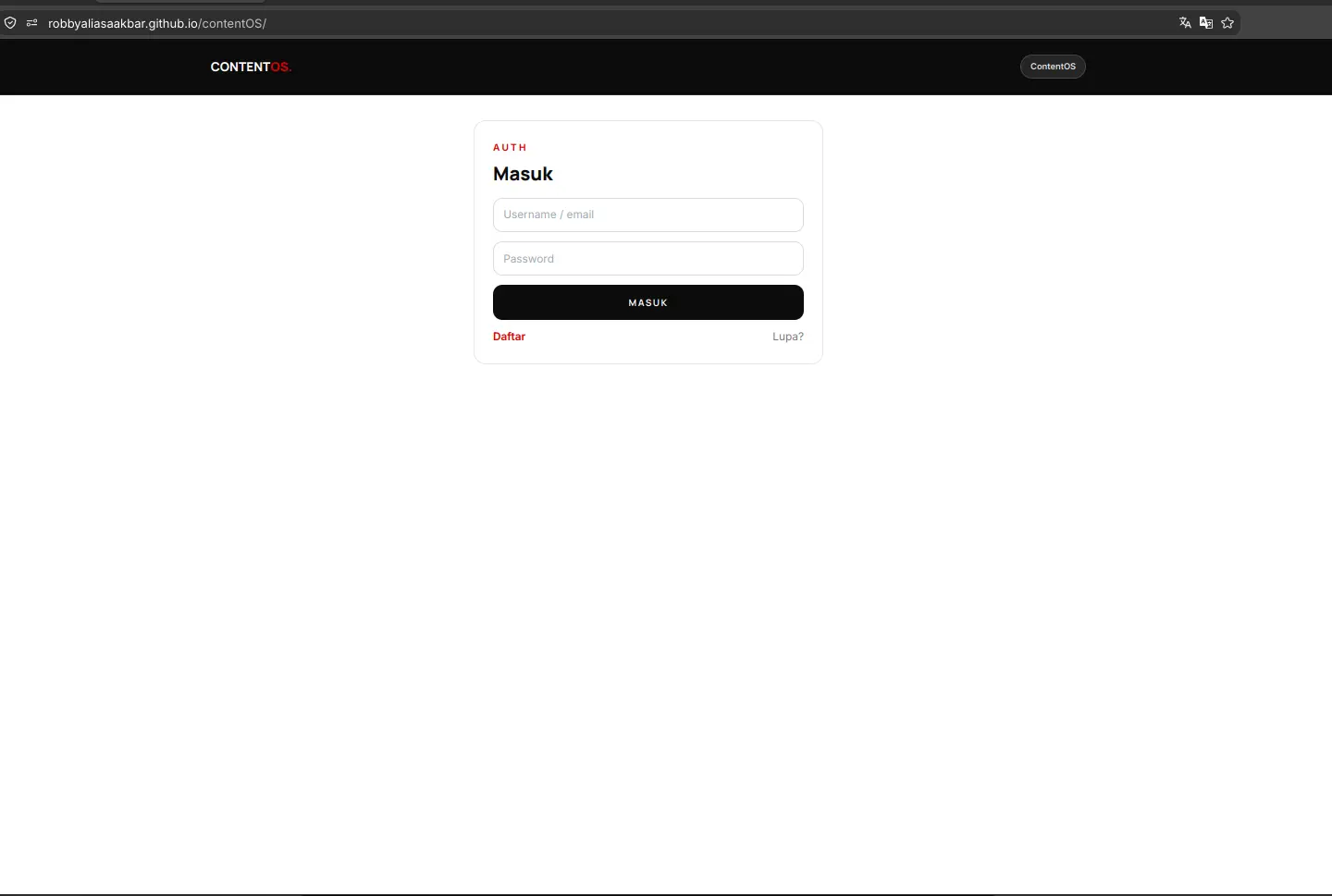 ContentOS shared authentication login view in light mode - Robby Aliasa Akbar
