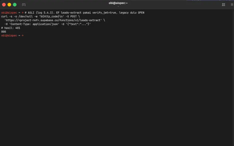 Terminal calling the extract edge function without a token - Robby Aliasa Akbar